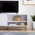 Madison Mid Century Modern TV Stand for TV's up to 65  Sliding Doors and Cable Management