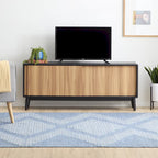 Madison Mid Century Modern TV Stand for TV's up to 65  Sliding Doors and Cable Management