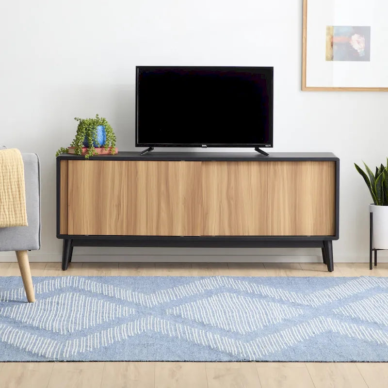 Madison Mid Century Modern TV Stand for TV's up to 65  Sliding Doors and Cable Management