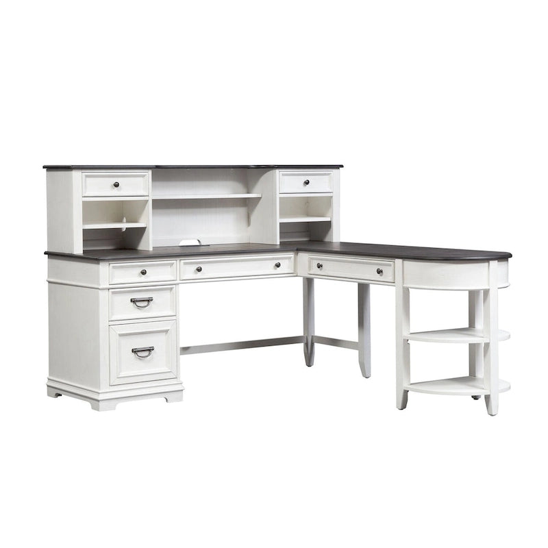 Allyson Park Wirebrushed White Charcoal L Shaped Desk Set