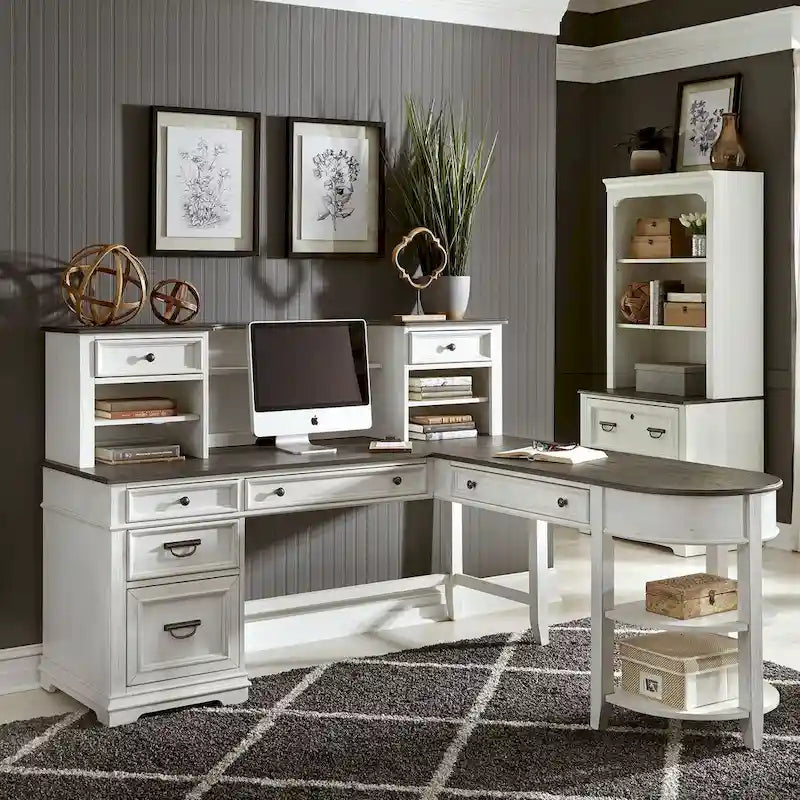 Allyson Park Wirebrushed White Charcoal L Shaped Desk Set