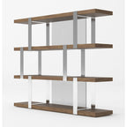 Brewer Modern Walnut Glass & Stainless Steel Bookshelf