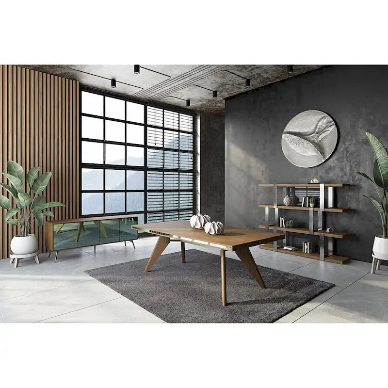 Brewer Modern Walnut Glass & Stainless Steel Bookshelf