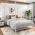 Metal Canopy Bed Frame with Ornate European Style Headboard & Footboard Sturdy Steel Fits Your Mattress Easy DIY