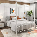 Metal Canopy Bed Frame with Ornate European Style Headboard & Footboard Sturdy Steel Fits Your Mattress Easy DIY