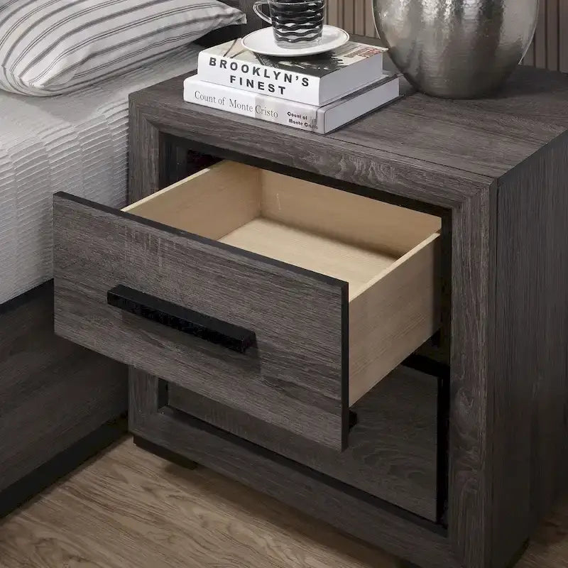 Rothwell Contemporary Grey Wood Wood 2-Piece Panel Bedroom Set with Shelves