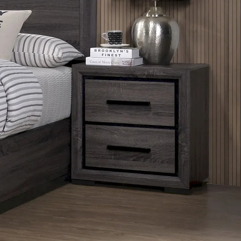 Rothwell Contemporary Grey Wood Wood 2-Piece Panel Bedroom Set with Shelves