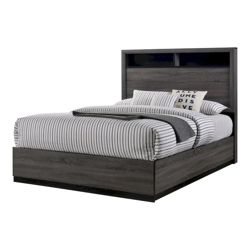 Rothwell Contemporary Grey Wood Wood 2-Piece Panel Bedroom Set with Shelves