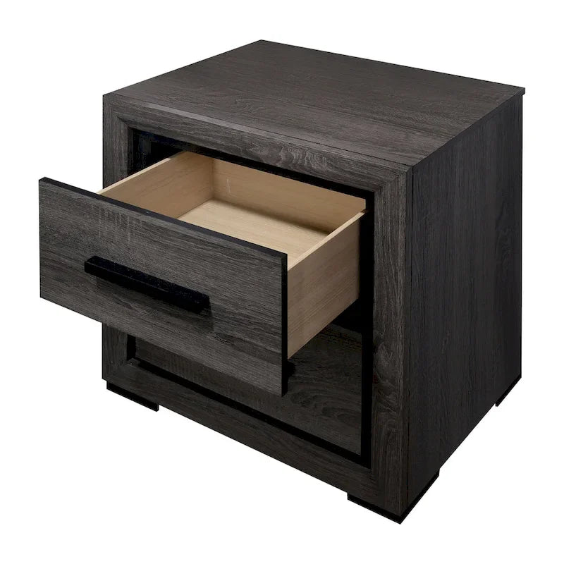 Rothwell Contemporary Grey Wood Wood 2-Piece Panel Bedroom Set with Shelves