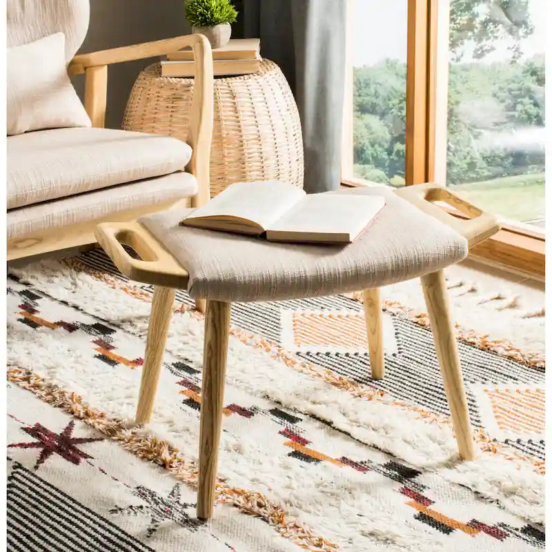 SAFAVIEH Zipora Beige/ Natural Mid-Century Bench - 11.8  x 24.6  x 15.4  - 12Wx25Dx15H