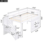 Twin Size Loft Bed with Storage Staircase and Window, Gray