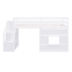 Twin Size Loft Bed with Storage Staircase and Window, Gray