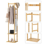 15  Wide Solid Wood Freestanding Coat Rack with Storage - Bamboo Color