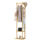 15  Wide Solid Wood Freestanding Coat Rack with Storage - Bamboo Color