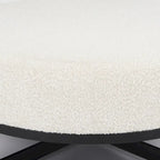Amelia Cream Boucle Fabric with Black Metal Frame Round Ottoman