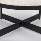 Amelia Cream Boucle Fabric with Black Metal Frame Round Ottoman