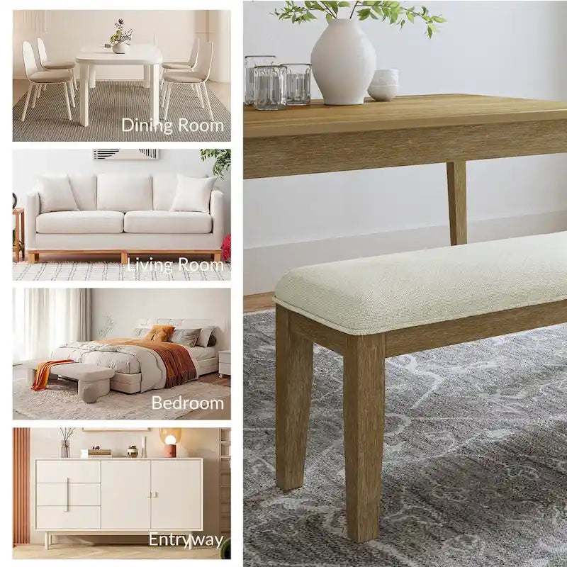 Sandra Rustic Farmhouse Design Solid Wood Dining Bench by HULALA HOME