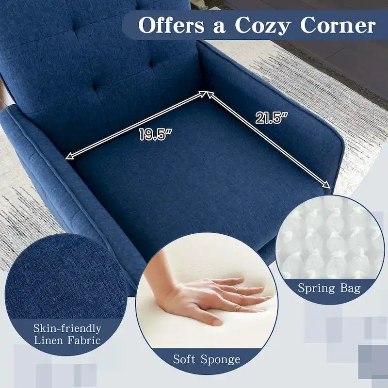 Costway Linen Fabric Accent Chair Modern Single Sofa Chair with Solid - See Details