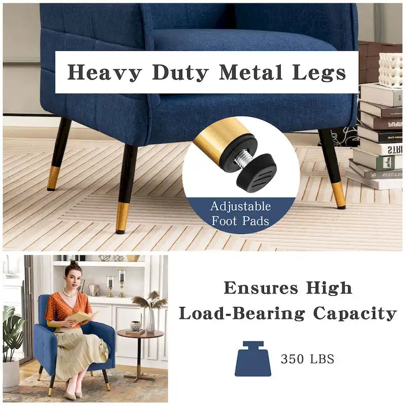 Costway Linen Fabric Accent Chair Modern Single Sofa Chair with Solid - See Details