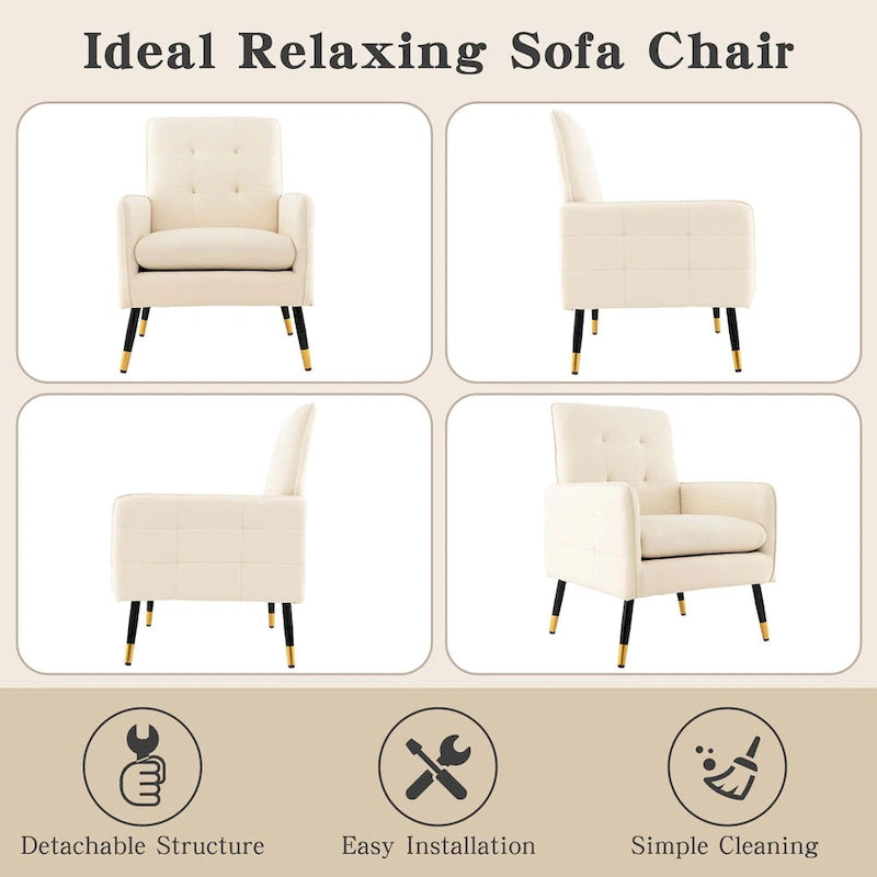 Costway Linen Fabric Accent Chair Modern Single Sofa Chair with Solid - See Details