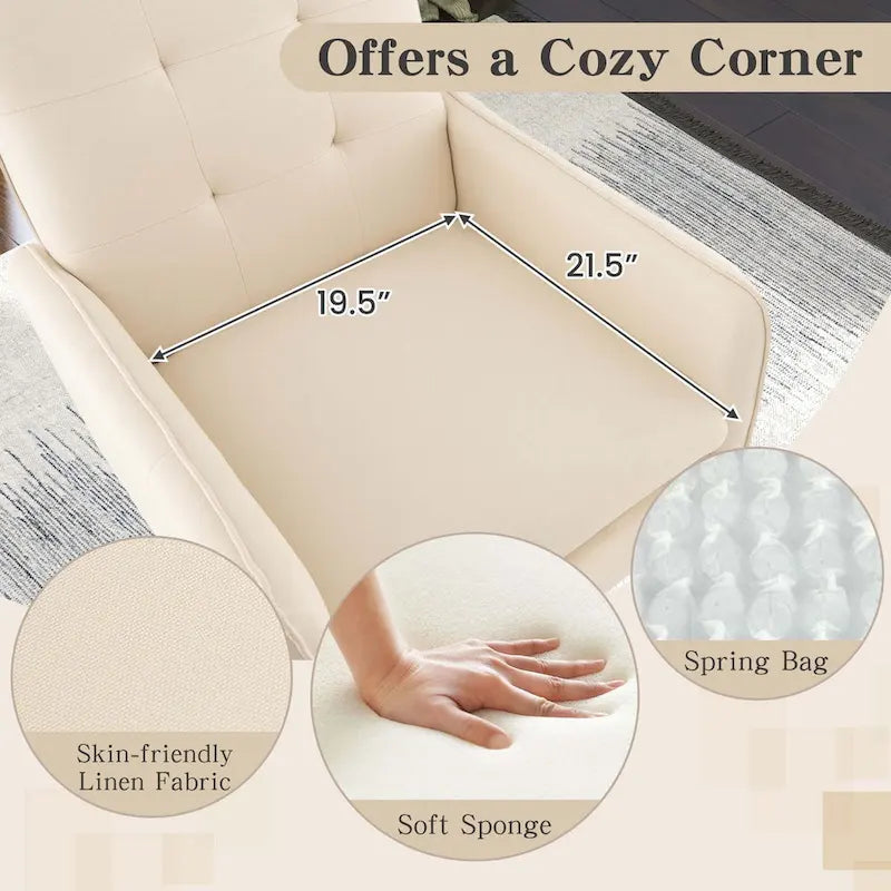 Costway Linen Fabric Accent Chair Modern Single Sofa Chair with Solid - See Details