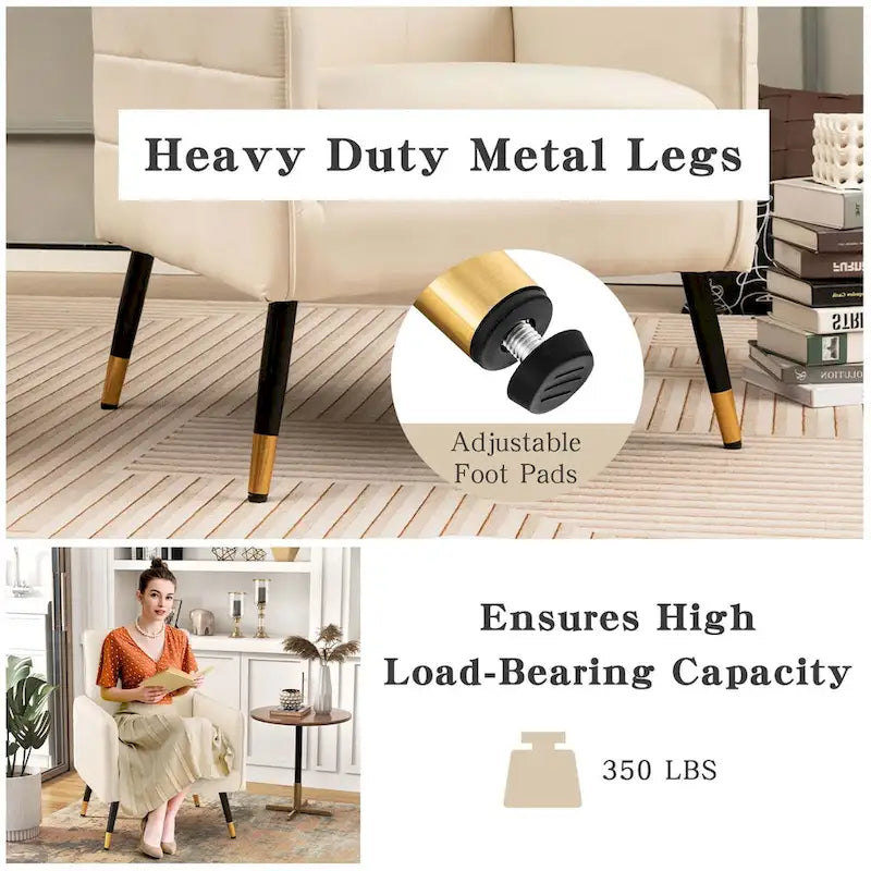 Costway Linen Fabric Accent Chair Modern Single Sofa Chair with Solid - See Details