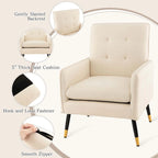 Costway Linen Fabric Accent Chair Modern Single Sofa Chair with Solid - See Details