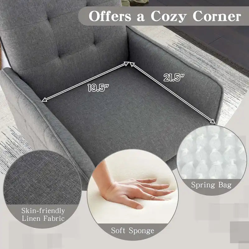 Costway Linen Fabric Accent Chair Modern Single Sofa Chair with Solid - See Details