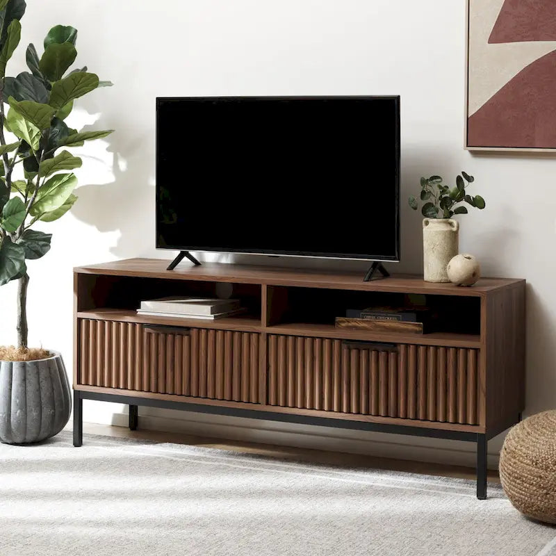 SAFAVIEH Alyse 2-Drawer 2-Shelf Entertainment Media Stand (Fits Up To 65  Flatscreen TV) - 60.4 In. x 15.6 In. x 24.8 In.