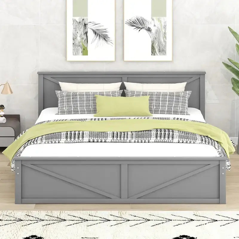 Wooden Platform Bed with Four Storage Drawers and Support Legs