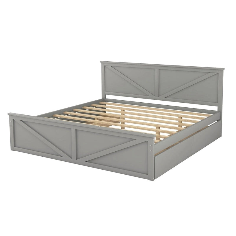 Wooden Platform Bed with Four Storage Drawers and Support Legs