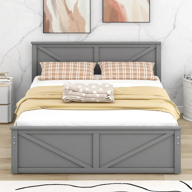 Wooden Platform Bed with Four Storage Drawers and Support Legs