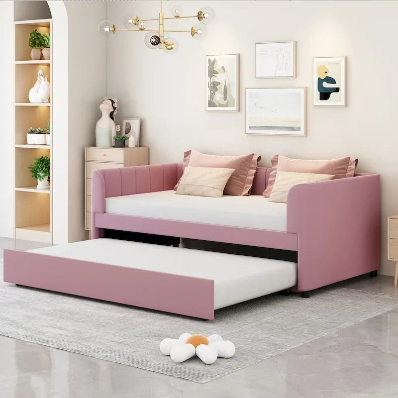 Twin Size Velvet Upholstered Daybed with Trundle