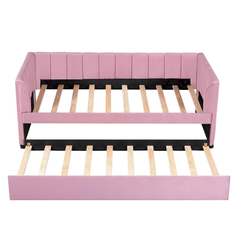 Twin Size Velvet Upholstered Daybed with Trundle
