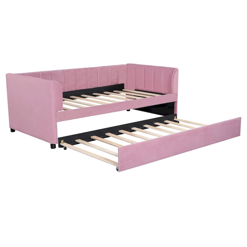 Twin Size Velvet Upholstered Daybed with Trundle