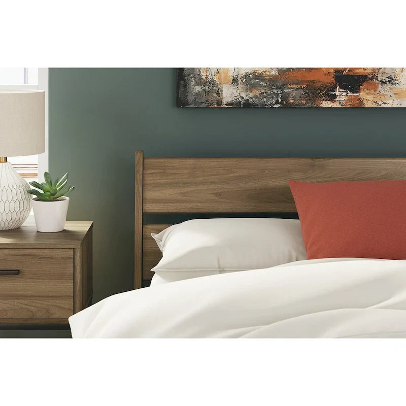 Signature Design Deanlow Honey Panel Headboard with Dresser and Nightstand