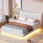 Full Size Upholstered Platform Bed with LED Lights and USB Ports
