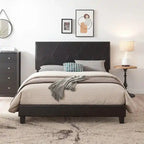 Queen Size Upholstered Platform Bed Frame ,Wood Slat Support, Easy Assembly,Black,PU