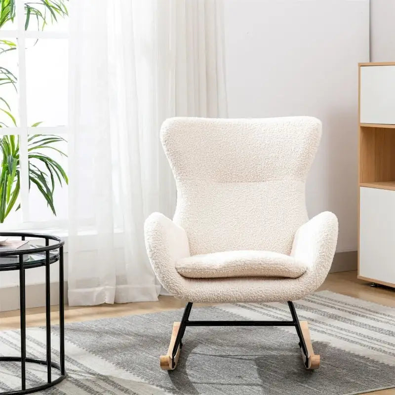 Fabric Padded Seat Rocking Chair With High Backrest And Armrests