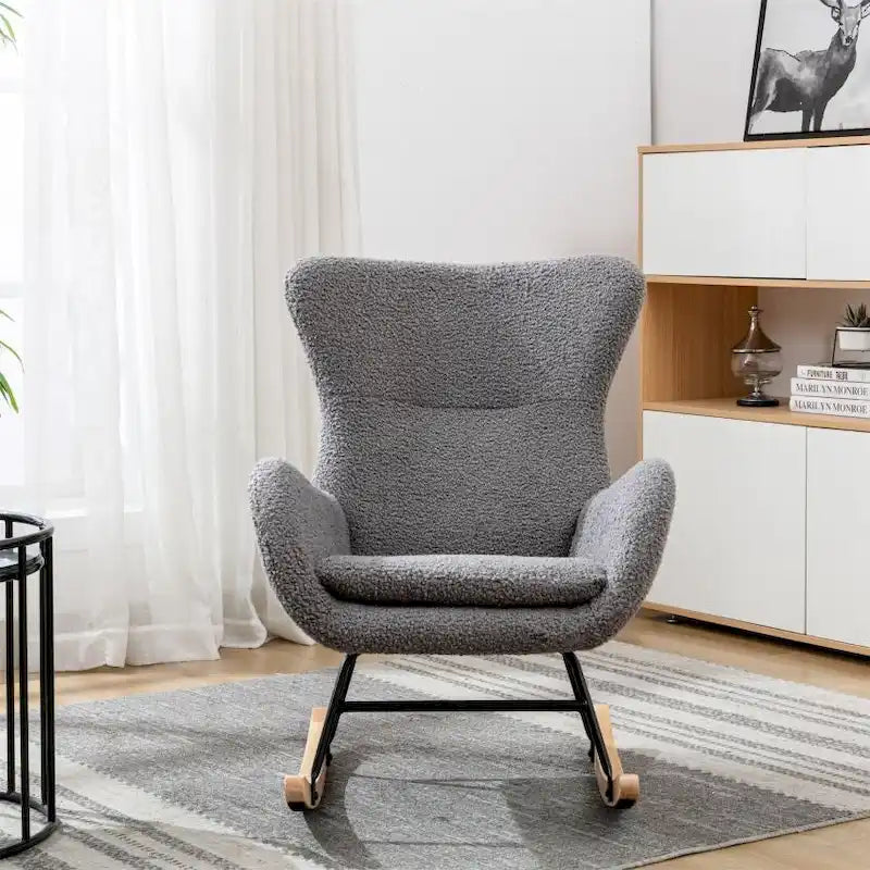 Fabric Padded Seat Rocking Chair With High Backrest And Armrests