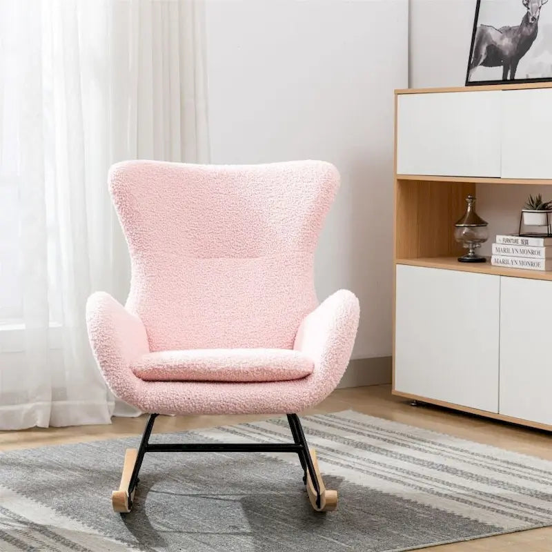 Fabric Padded Seat Rocking Chair With High Backrest And Armrests