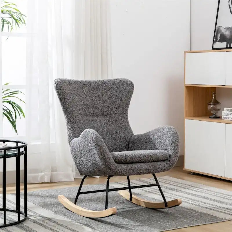 Fabric Padded Seat Rocking Chair With High Backrest And Armrests