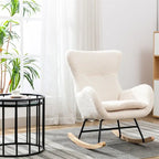 Fabric Padded Seat Rocking Chair With High Backrest And Armrests