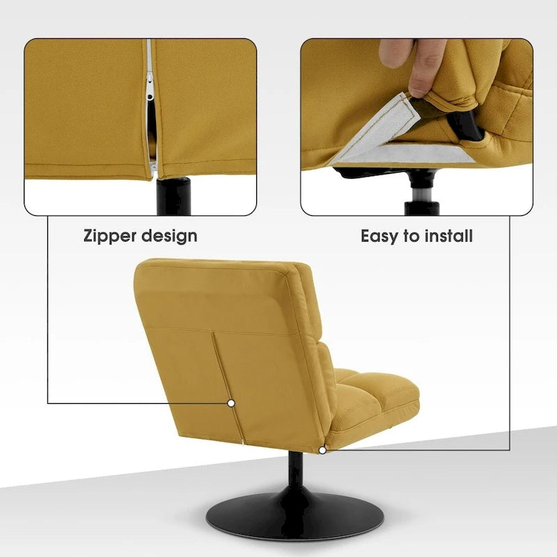 Swivel Accent Chairs, Modern Leisure Chairs for Living Room, Upholstered Armless Chair, Leathaire Fabric 4380