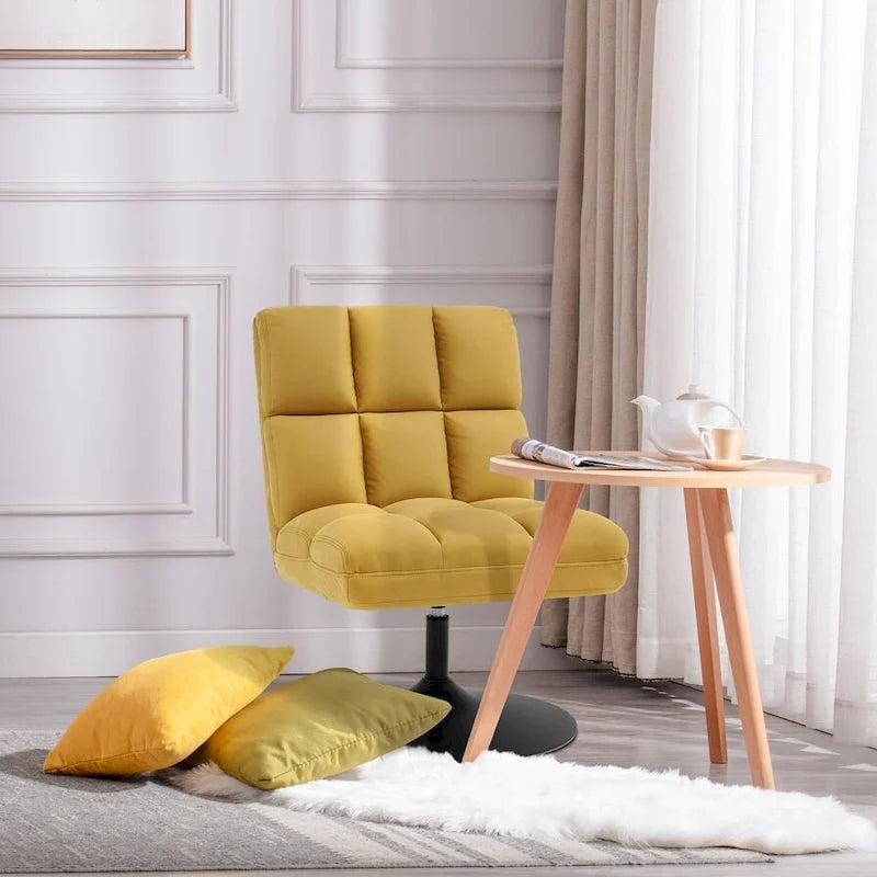 Swivel Accent Chairs, Modern Leisure Chairs for Living Room, Upholstered Armless Chair, Leathaire Fabric 4380