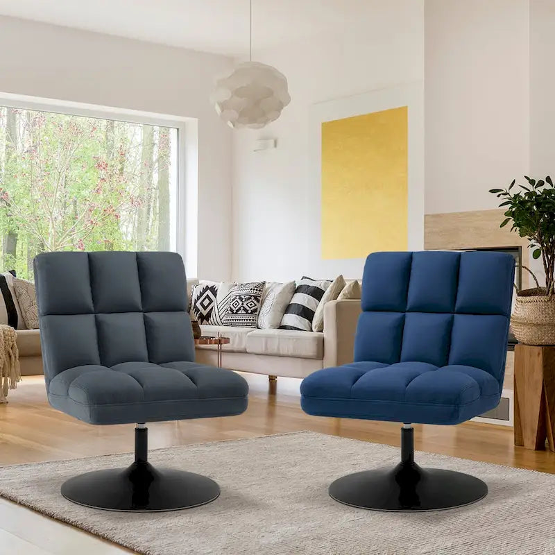 Swivel Accent Chairs, Modern Leisure Chairs for Living Room, Upholstered Armless Chair, Leathaire Fabric 4380