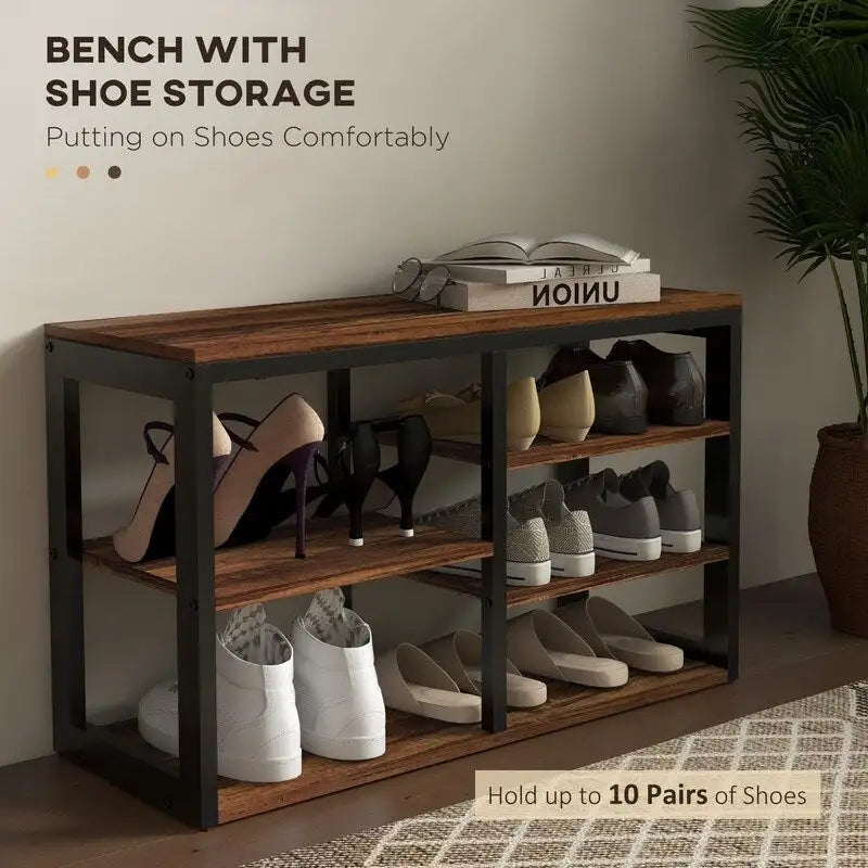 2-in-1 Hall Tree Shoe Bench Set with Coat Rack5-Hook