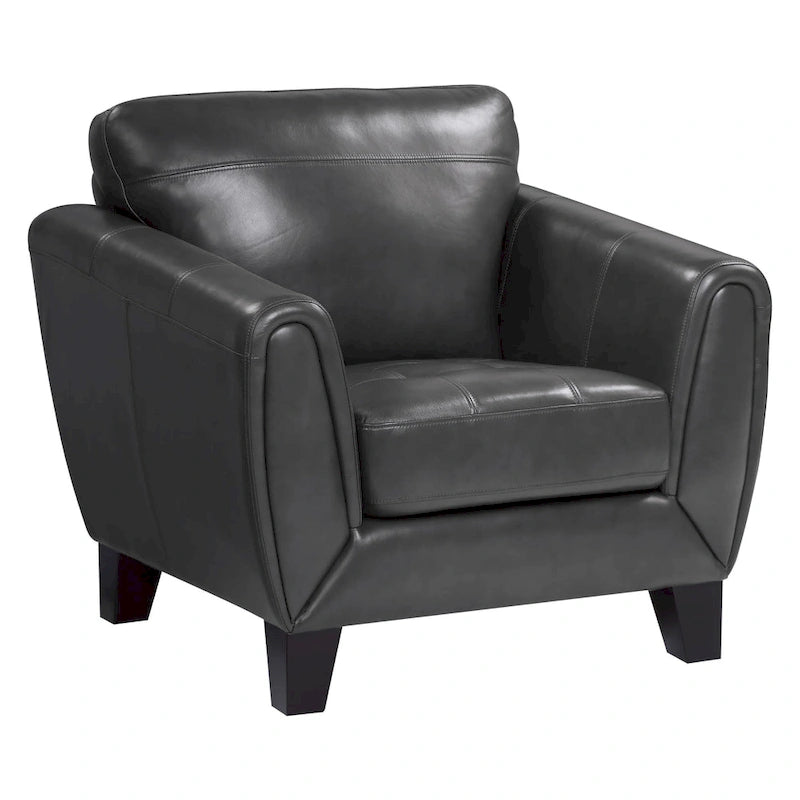 37 Inch Accent Chair, Dark Gray Top Grain and Faux Leather, Solid Wood