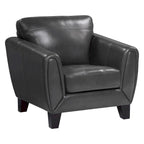 37 Inch Accent Chair, Dark Gray Top Grain and Faux Leather, Solid Wood