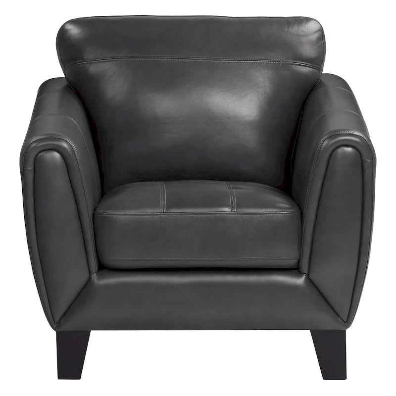 37 Inch Accent Chair, Dark Gray Top Grain and Faux Leather, Solid Wood